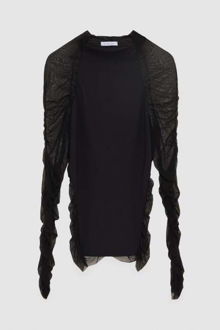 Jersey and tulle turtleneck sweater, Black, Patrizia Pepe