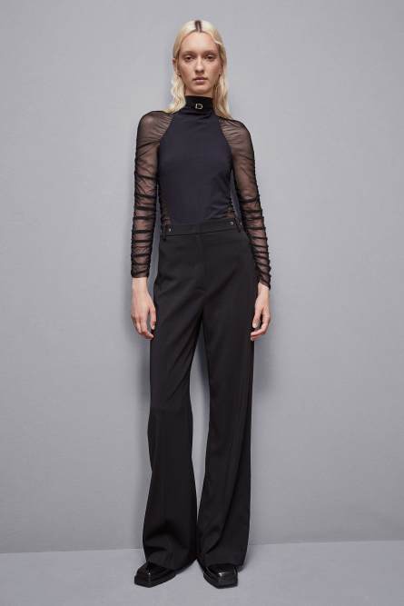 Jersey and tulle turtleneck sweater, Black, Patrizia Pepe
