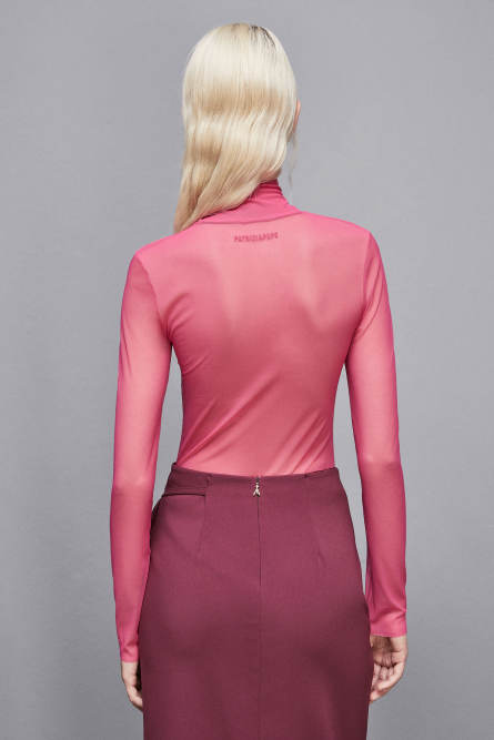 Stretch tulle turtleneck, Pink, Patrizia Pepe