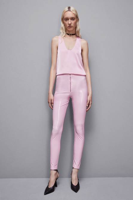 High-waisted faux leather leggings, Pink, Patrizia Pepe