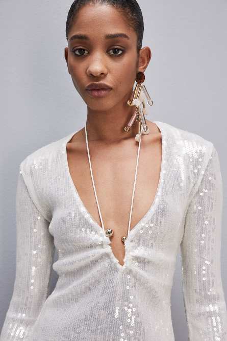 Abito all-over con paillettes in tulle stretch ESSENTIAL, Bianco, Patrizia Pepe