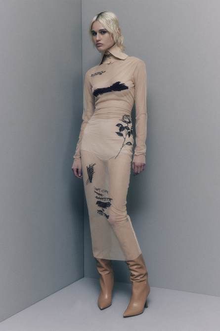 Embroidered tulle dress, Beige, Patrizia Pepe