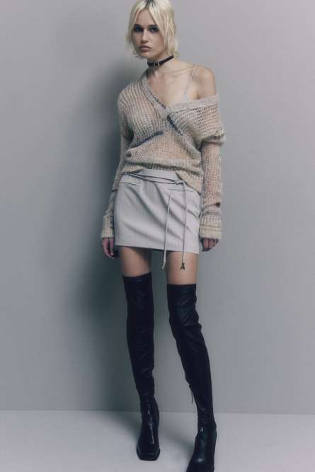Minifalda de raya diplomática de talle bajo, Gris