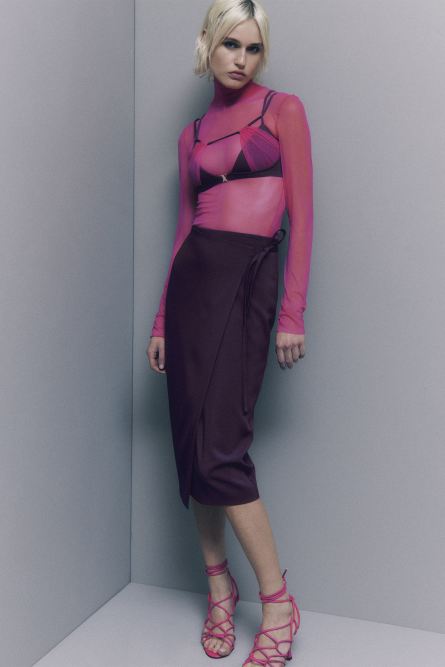 Stretch tulle turtleneck, Pink, Patrizia Pepe