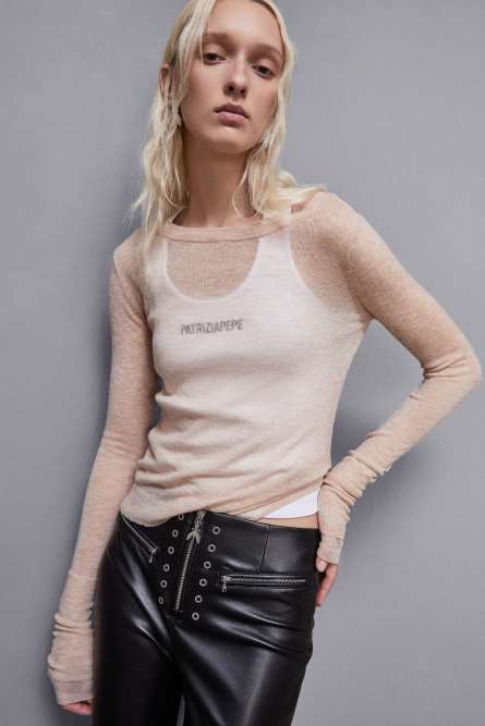 Essential long-sleeved wool sweater, Beige, Patrizia Pepe