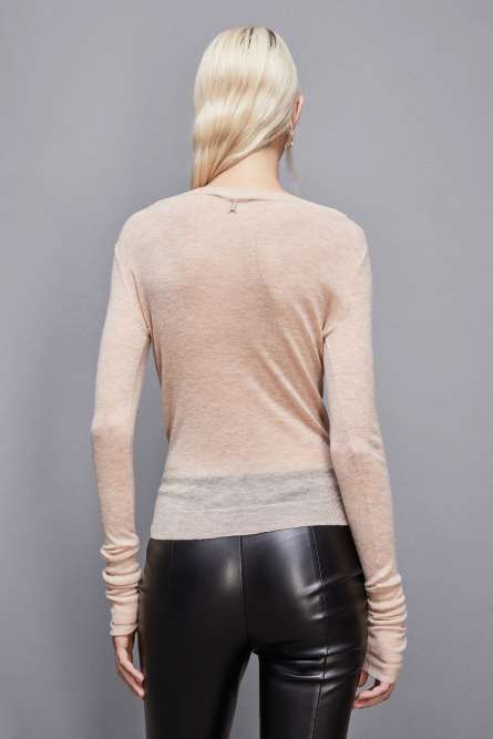 Essential long-sleeved wool sweater, Beige, Patrizia Pepe