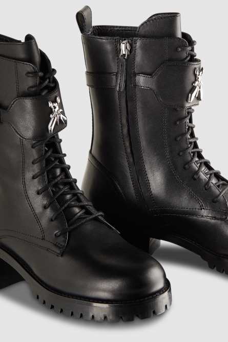 Rangers en cuir zippées, Noir, Patrizia Pepe