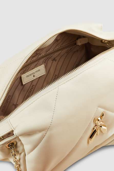 Quilted leather shoulder bag, White, Patrizia Pepe