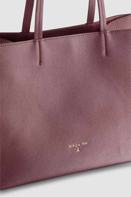 Hammered leather shopping bag, Purple, Patrizia Pepe
