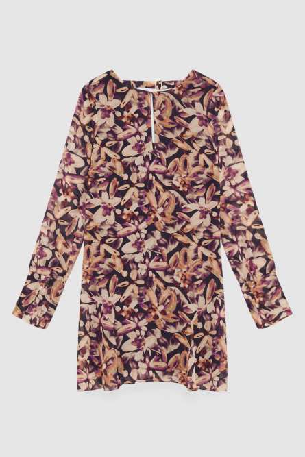 Vestido mini de georgette estampado, Multicolor