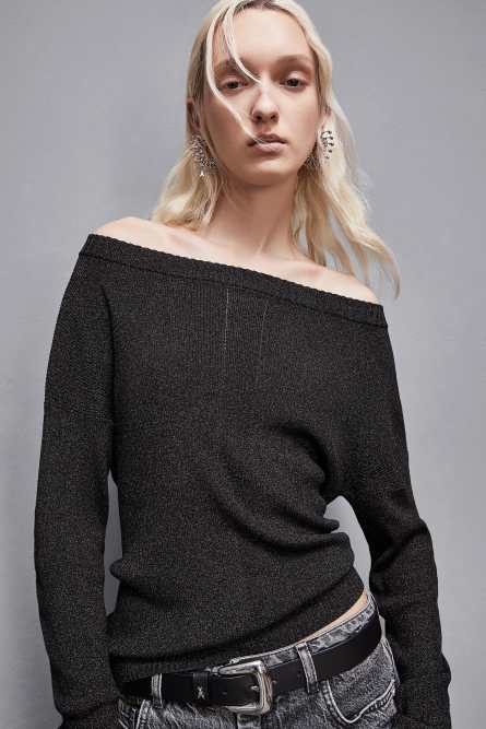 Essential lurex ribbed sweater, Black, Patrizia Pepe