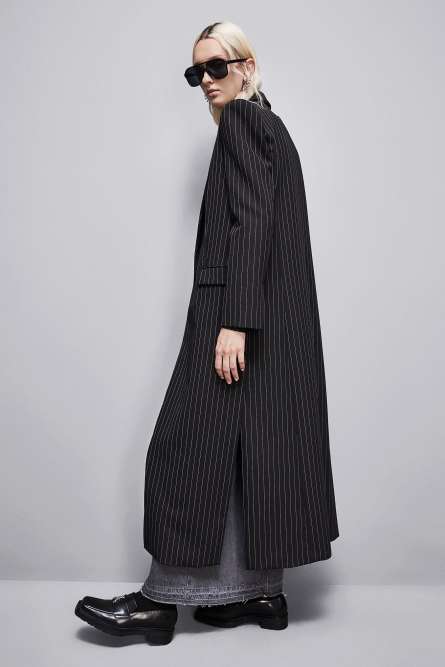 Long pinstripe flannel coat, Black, Patrizia Pepe