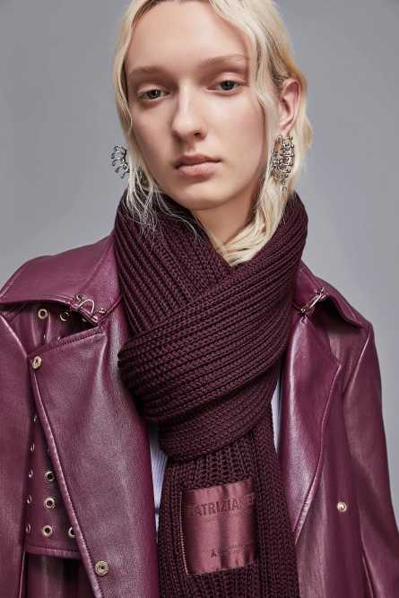 Ribbed scarf with fabric fringes, Purple, Patrizia Pepe