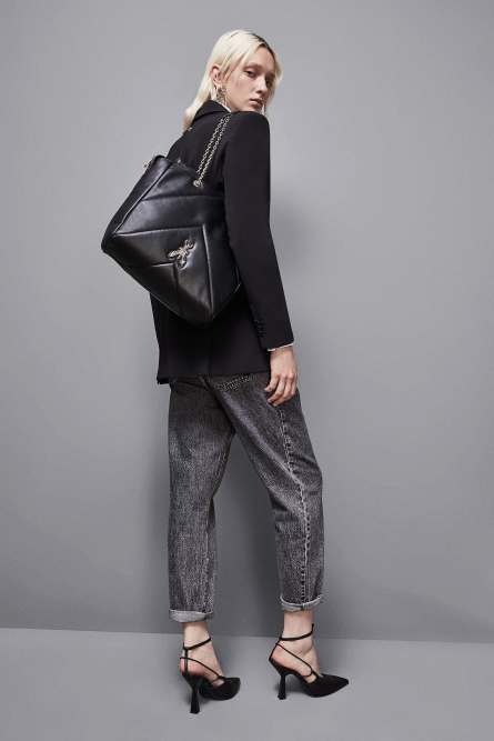 Sac seau en cuir avec zip, Noir, Patrizia Pepe