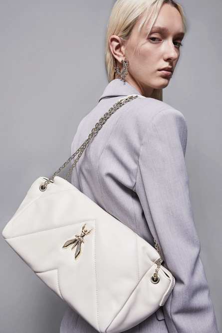 Quilted leather shoulder bag, White, Patrizia Pepe