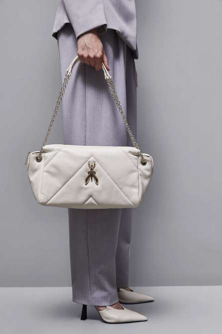 Quilted leather shoulder bag, White, Patrizia Pepe