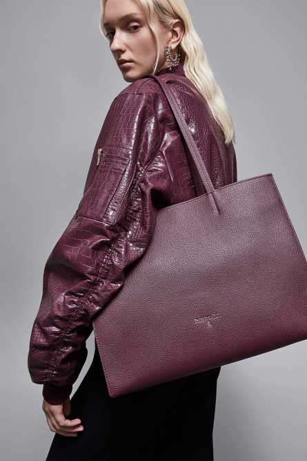 Hammered leather shopping bag, Purple, Patrizia Pepe