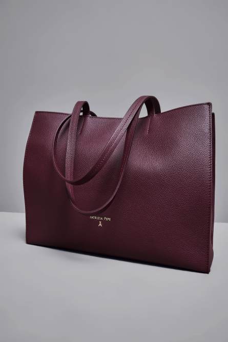 Hammered leather shopping bag, Purple, Patrizia Pepe