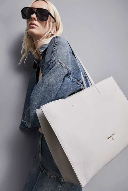 Hammered leather shopping bag, Grey, Patrizia Pepe