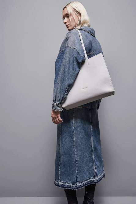 Hammered leather shopping bag, Grey, Patrizia Pepe