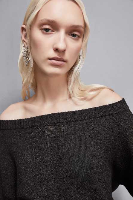 Essential lurex ribbed sweater, Black, Patrizia Pepe