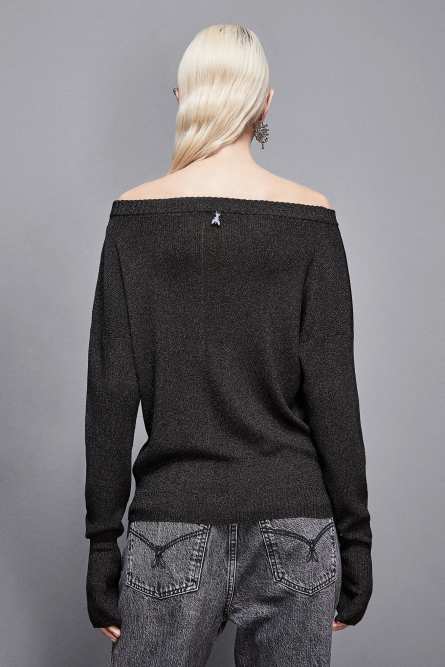 Essential lurex ribbed sweater, Black, Patrizia Pepe