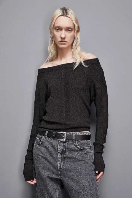 Essential lurex ribbed sweater, Black, Patrizia Pepe
