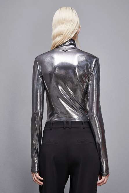 Laminated jersey turtleneck, Silver, Patrizia Pepe