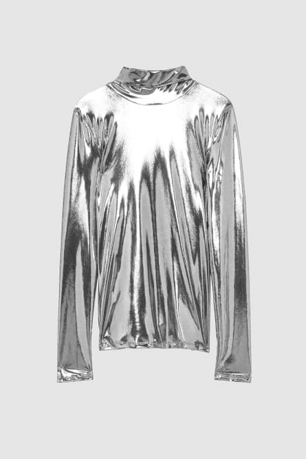Laminated jersey turtleneck, Silver, Patrizia Pepe