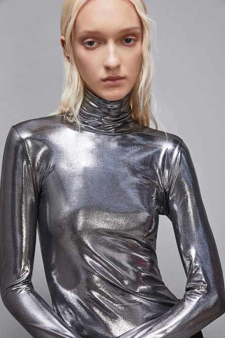 Laminated jersey turtleneck, Silver, Patrizia Pepe
