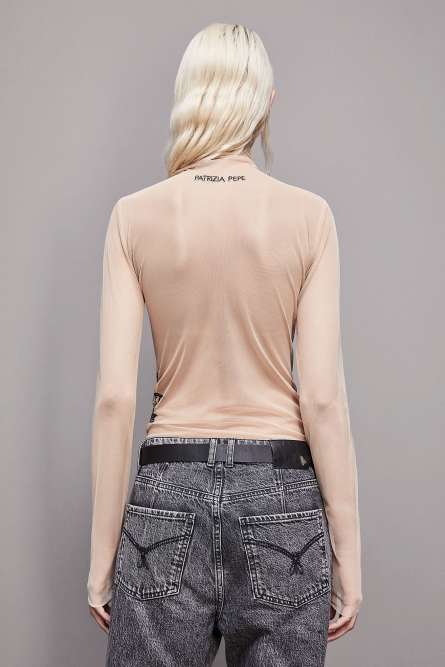 Shirt mit Tüllstickerei, Beige, Patrizia Pepe