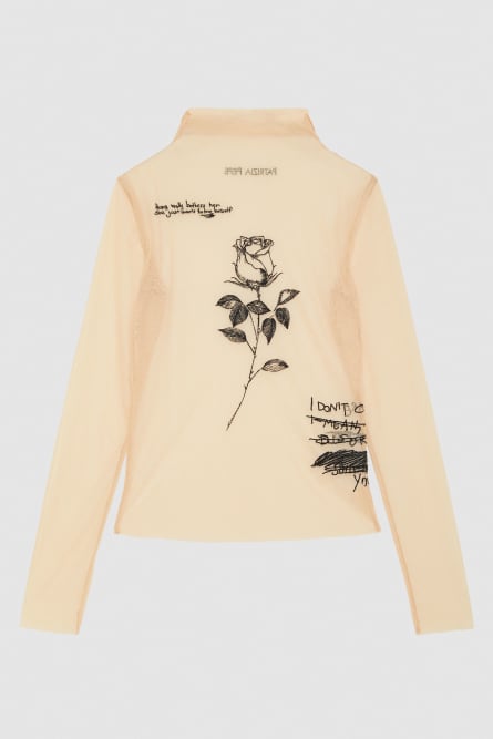 Shirt mit Tüllstickerei, Beige, Patrizia Pepe