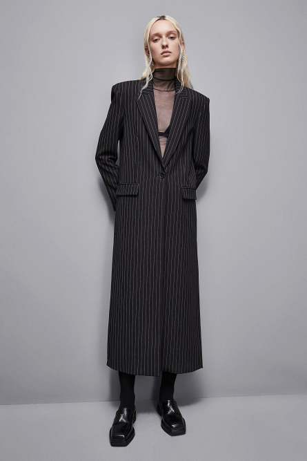 Long pinstripe flannel coat, Black, Patrizia Pepe