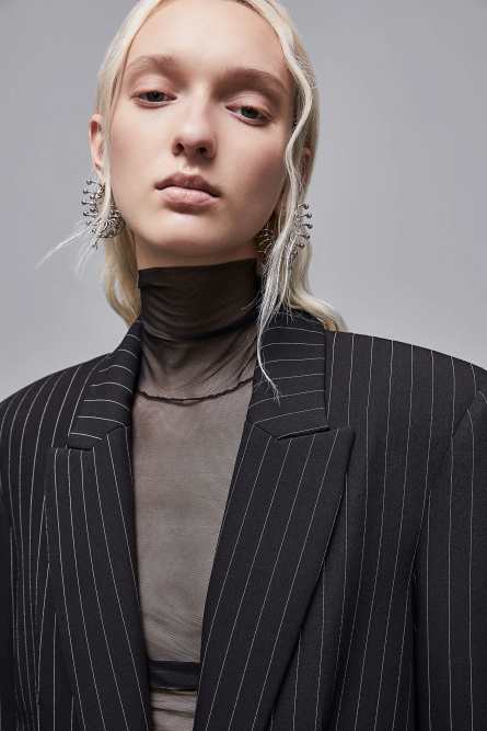 Long pinstripe flannel coat, Black, Patrizia Pepe