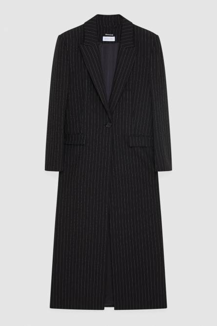 Long pinstripe flannel coat, Black, Patrizia Pepe