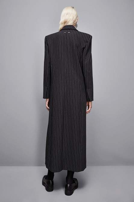 Long pinstripe flannel coat, Black, Patrizia Pepe