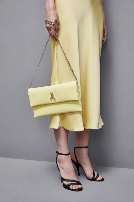 Fly leather clutch bag with chain, Yellow, Patrizia Pepe