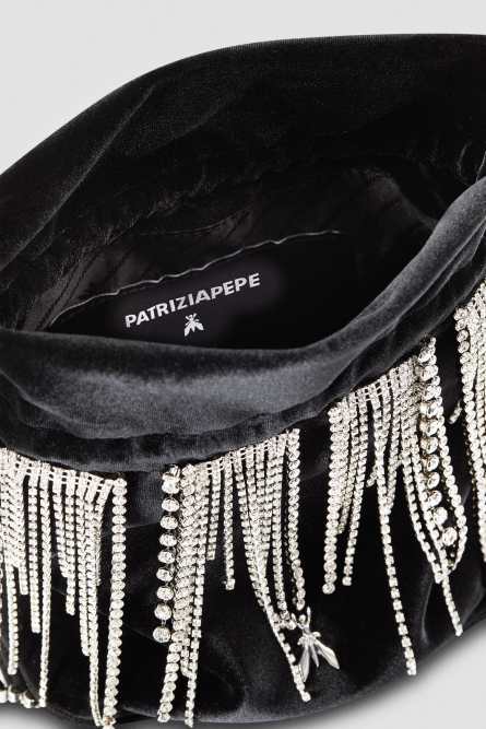 Pouch bag with rhinestones, Black, Patrizia Pepe