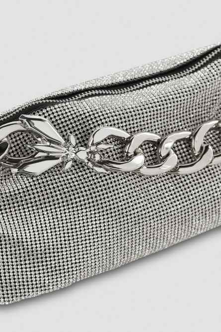 Rhinestone shoulder bag, Silver, Patrizia Pepe