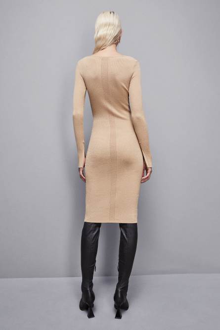 Essential lurex ribbed dress, Beige, Patrizia Pepe