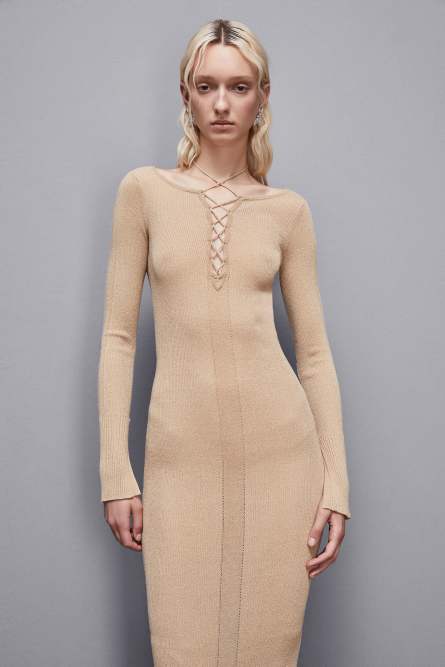 Essential lurex ribbed dress, Beige, Patrizia Pepe
