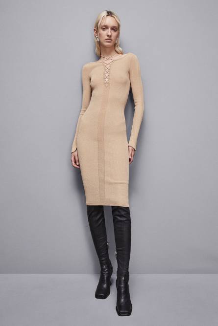 Essential lurex ribbed dress, Beige, Patrizia Pepe