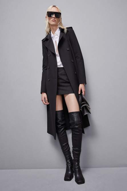 Trench coat with buckle made of bielastic nylon, Black, Patrizia Pepe