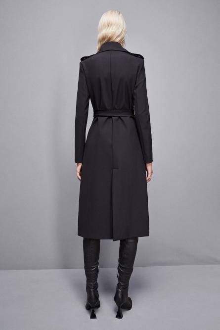 Trench coat with buckle made of bielastic nylon, Black, Patrizia Pepe