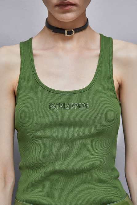 Ribbed cotton top, Green, Patrizia Pepe