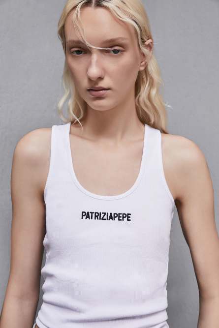 Ribbed cotton top, White, Patrizia Pepe