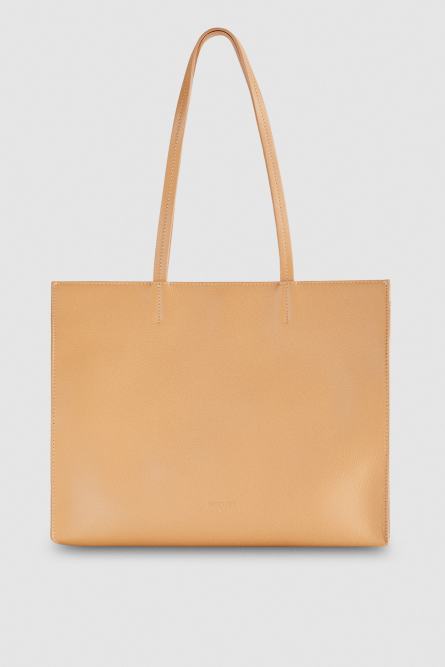 Hammered leather shopping bag, Beige, Patrizia Pepe