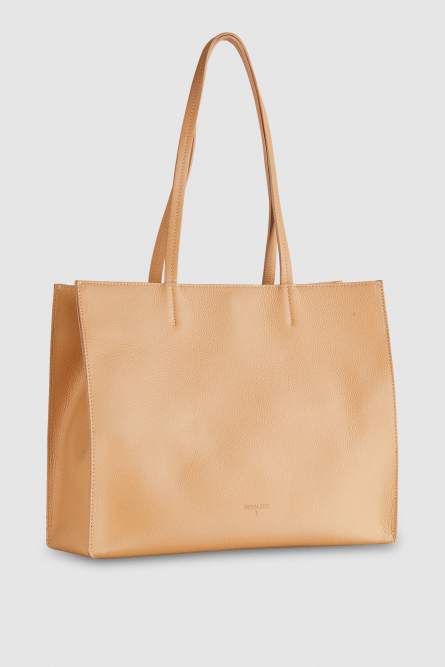 Hammered leather shopping bag, Beige, Patrizia Pepe