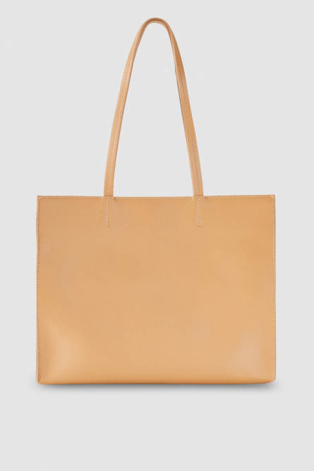 Hammered leather shopping bag, Beige, Patrizia Pepe