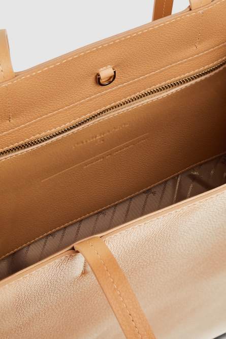 Hammered leather shopping bag, Beige, Patrizia Pepe